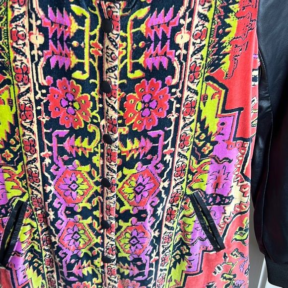 Free People New Romantics Just In Time Jacket Black Leather Floral Tapestry XS - Picture 2 of 6